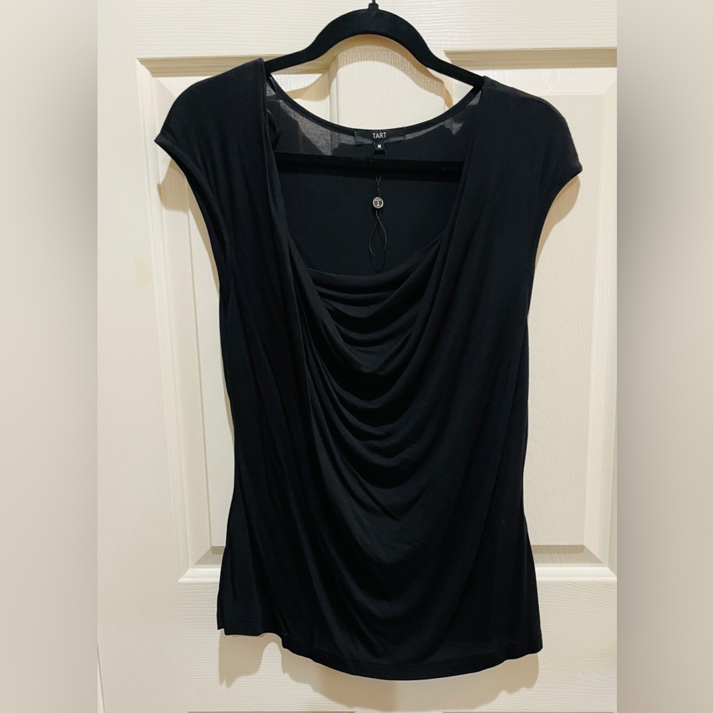 Tart Medium, black cap sleeve cowl neck top